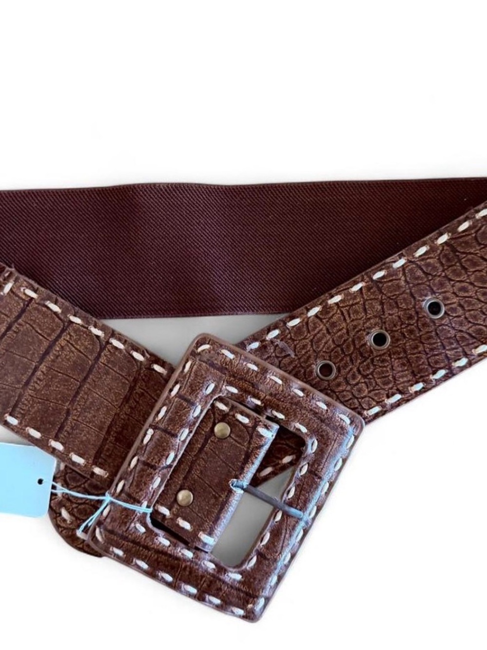 Vintage Brown Textured Leather-Style Women’s Belt with Contrast Stitching
